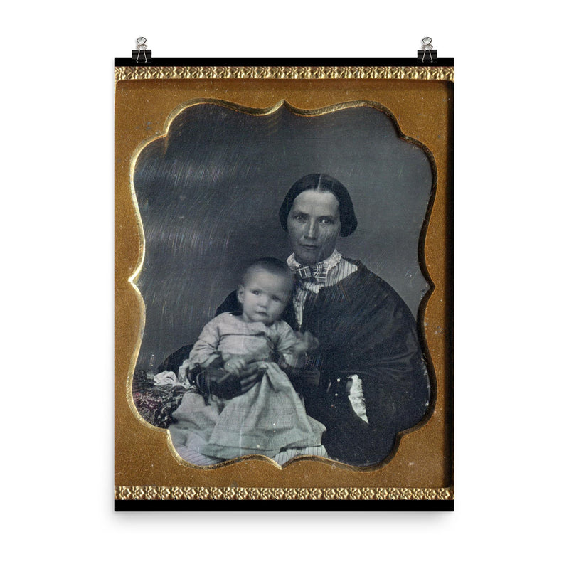 Sixth Plate Daguerreotype of a Woman and Child by Unknown Maker poster on a plain backdrop in size 8