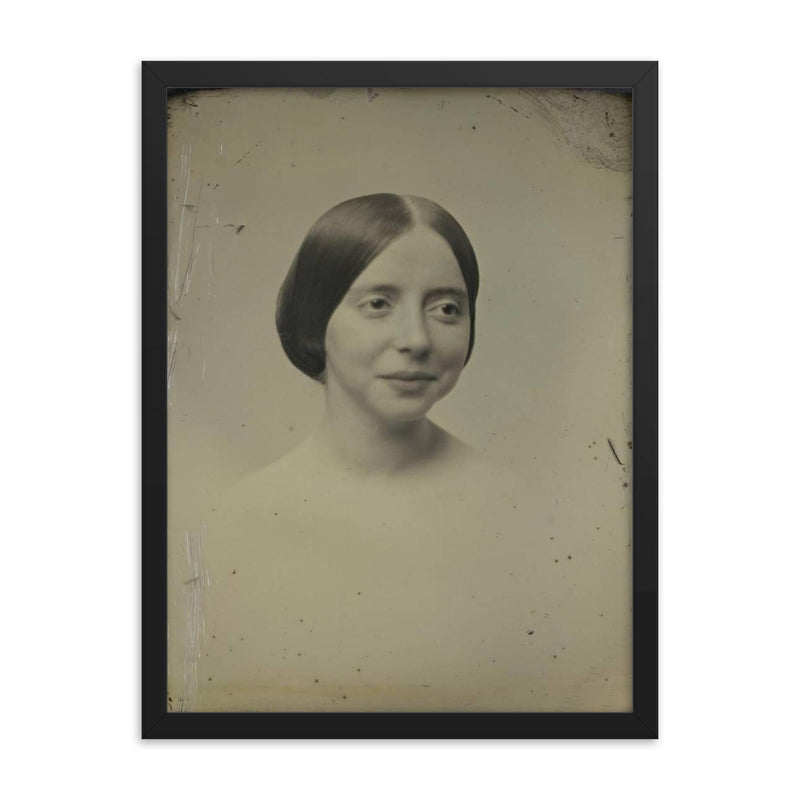 Sixth-Plate Daguerreotype of an Unidentified Woman by Southworth and Hawes, c. 1850 framed print on a plain backdrop in size 18