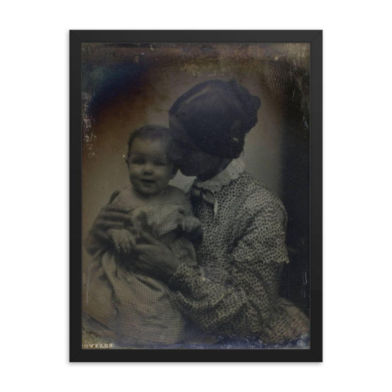 Sixth-Plate Daguerreotype Portrait of a Mother and Child by Southworth and Hawes, c. 1850 framed print on a plain backdrop in size 18