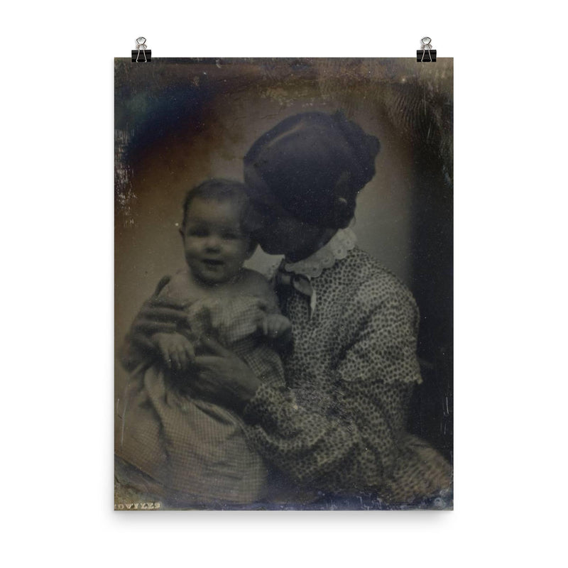 Sixth-Plate Daguerreotype Portrait of a Mother and Child by Southworth and Hawes, c. 1850 poster on a plain backdrop in size 8