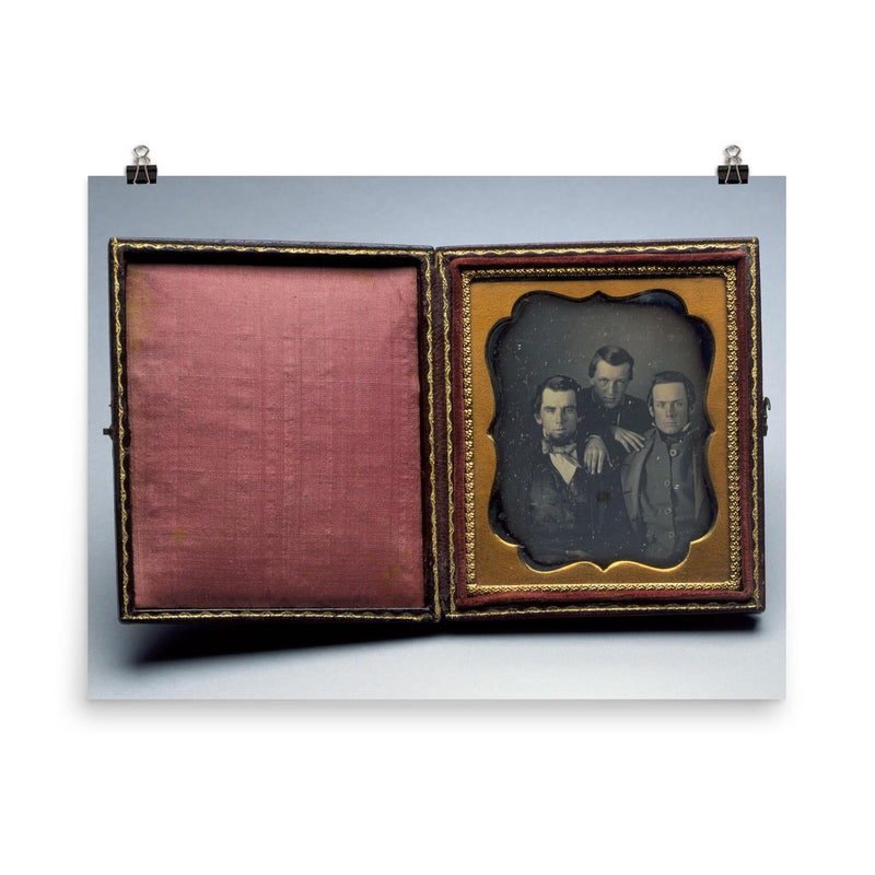 Sixth-Plate Daguerreotype Portrait of Three Unidentified Men, c. 1850 poster on a plain backdrop in size 8
