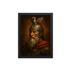 Skanderbeg eagle helm portrait framed print on a plain backdrop in size 12"x16".
