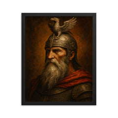 Skanderbeg eagle helm portrait framed print on a plain backdrop in size 16"x20".