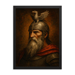 Skanderbeg eagle helm portrait framed print on a plain backdrop in size 18"x24".