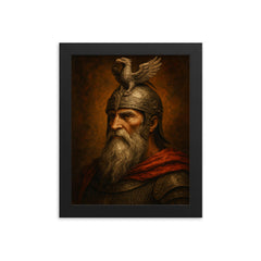 Skanderbeg eagle helm portrait framed print on a plain backdrop in size 8"x10".