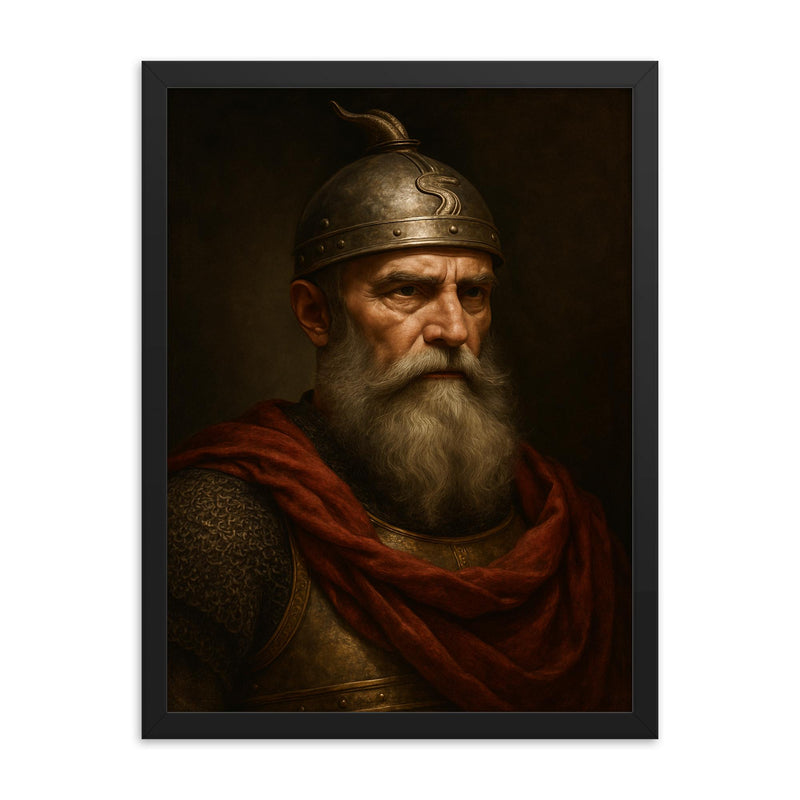 Skanderbeg portrait framed print on a plain backdrop in size 18