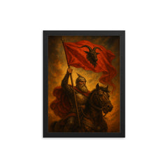 Skanderbeg raising goat helmed standard framed print on a plain backdrop in size 12"x16".