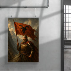 Skanderbeg with goat helmed banner in mountain pass poster 4