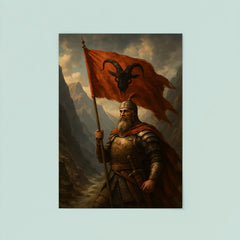 Skanderbeg with goat helmed banner in mountain pass poster 8