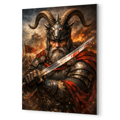 Skanderbeg with goat helmed crest and saber metal print mockup