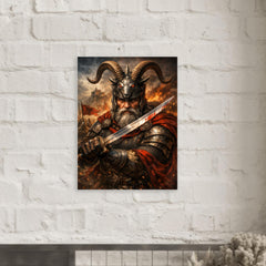 Skanderbeg with goat helmed crest and saber metal print mockup