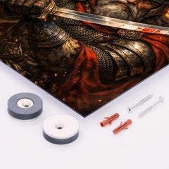 Skanderbeg with goat helmed crest and saber metal print mockup