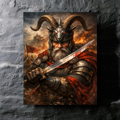 Skanderbeg with goat helmed crest and saber metal print mockup