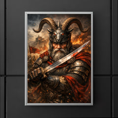Skanderbeg with goat helmed crest and saber poster 5