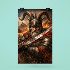 Skanderbeg with goat helmed crest and saber poster 6