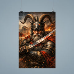 Skanderbeg with goat helmed crest and saber poster 9