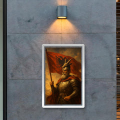 Skanderbeg with goat helmed standard poster 2