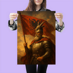 Skanderbeg with goat helmed standard poster 3