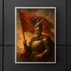 Skanderbeg with goat helmed standard poster 5