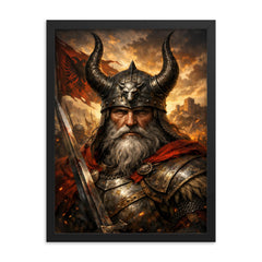 Skanderbeg with horned helmet framed print on a plain backdrop in size 18"x24".