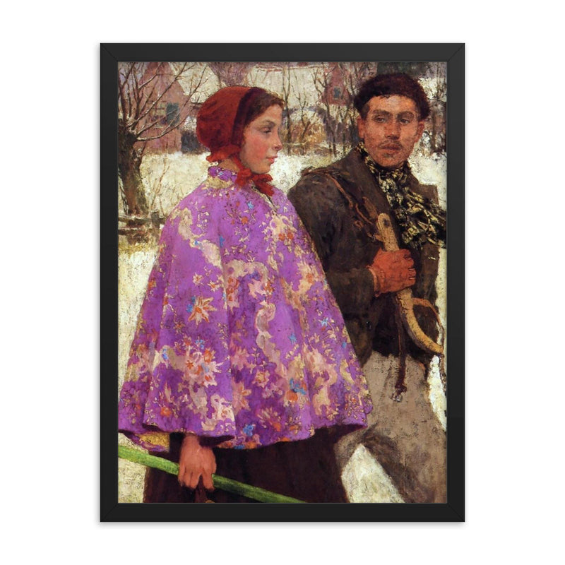 Skaters by Gari Melchers framed print on a plain backdrop in size 18