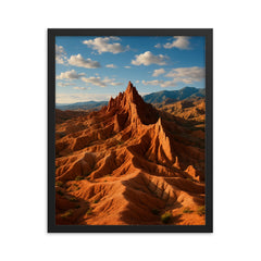 Skazka Fairy Tale Canyon Kyrgyzstan framed print on a plain backdrop in size 16"x20".