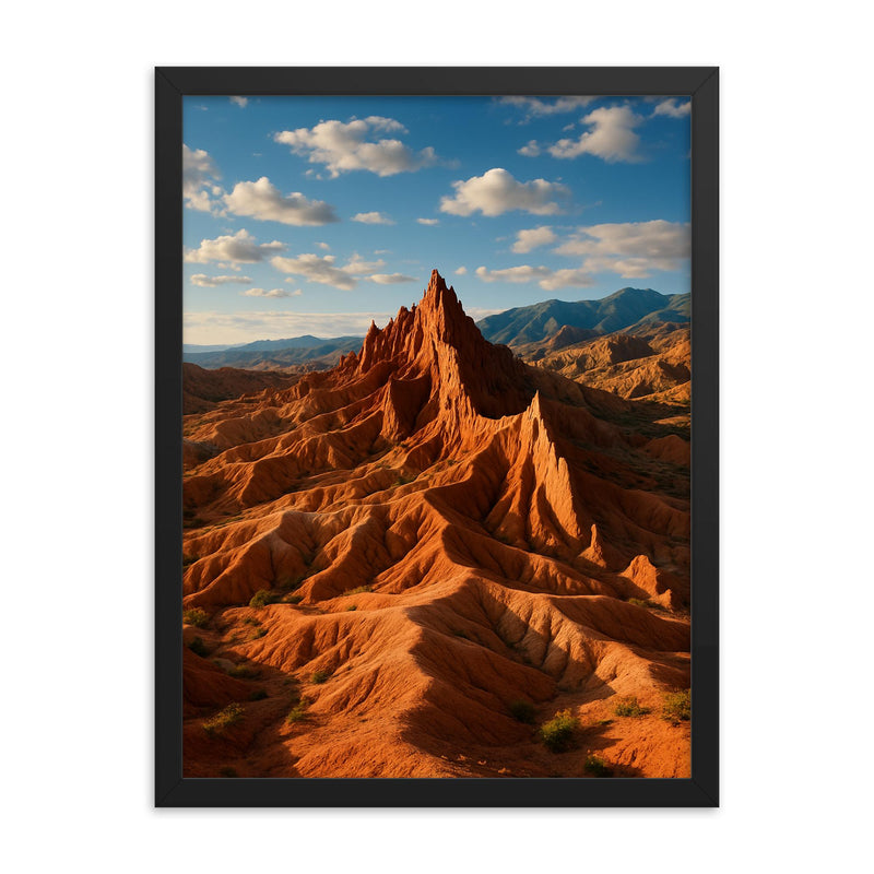 Skazka Fairy Tale Canyon Kyrgyzstan framed print on a plain backdrop in size 18
