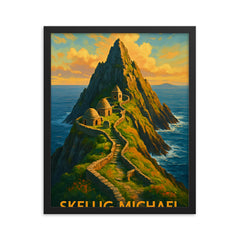 Skellig Michael Ireland framed print on a plain backdrop in size 16"x20".