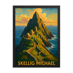 Skellig Michael Ireland framed print on a plain backdrop in size 18"x24".