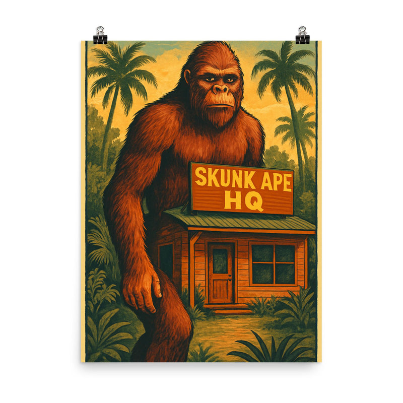 Skunk Ape HQ Ochopee Florida USA poster on a plain backdrop in size 8