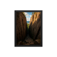 Slattdalsskrevan Crevasse Skuleskogen Sweden framed print on a plain backdrop in size 12"x16".