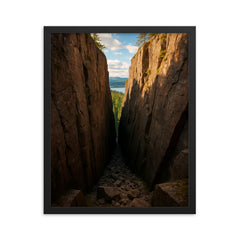 Slattdalsskrevan Crevasse Skuleskogen Sweden framed print on a plain backdrop in size 16"x20".