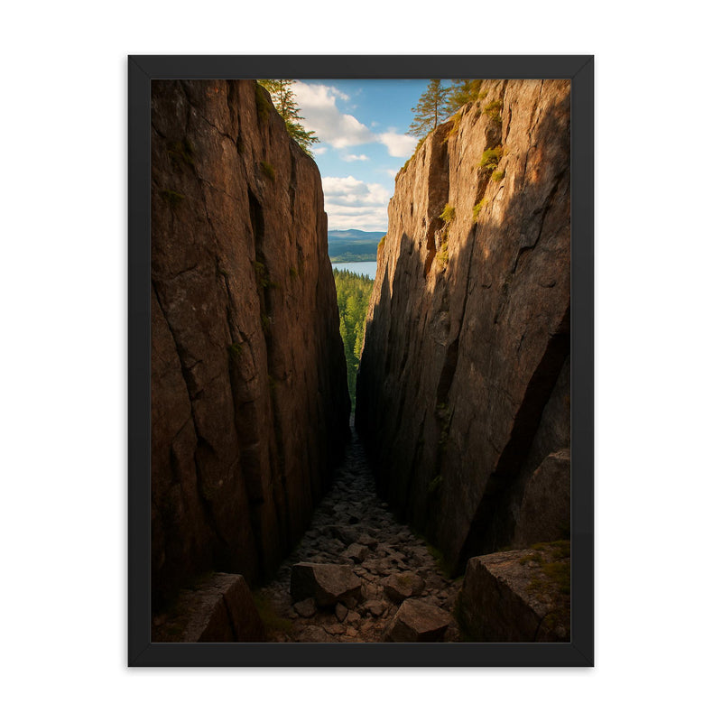 Slattdalsskrevan Crevasse Skuleskogen Sweden framed print on a plain backdrop in size 18