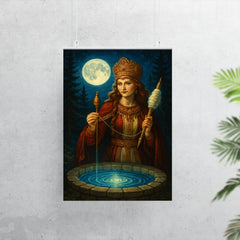 Slavic goddess Mokosh with spindle and moonwell poster 7