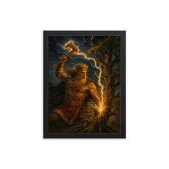 Slavic Perun striking oak with lightning axe framed print on a plain backdrop in size 12"x16".