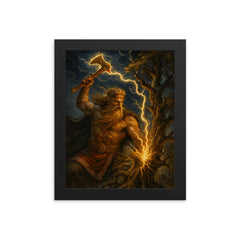 Slavic Perun striking oak with lightning axe framed print on a plain backdrop in size 8"x10".