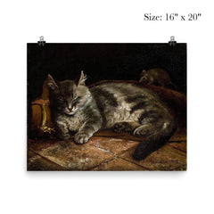 Sleeping Grey Cat and a Rat by Adolf von Becker poster 2