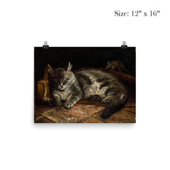 Sleeping Grey Cat and a Rat by Adolf von Becker poster 3