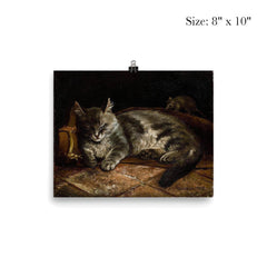 Sleeping Grey Cat and a Rat by Adolf von Becker poster 4