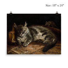 Sleeping Grey Cat and a Rat by Adolf von Becker poster 5