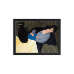 Sleeping Lady With Black Vase by Robert Bereny - Lost Painting framed print on a plain backdrop in size 12"x16".