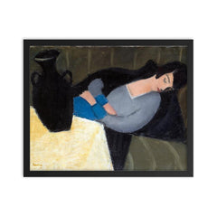 Sleeping Lady With Black Vase by Robert Bereny - Lost Painting framed print on a plain backdrop in size 16"x20".