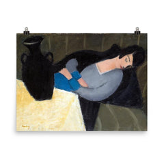 Sleeping Lady With Black Vase by Robert Bereny - Lost Painting poster on a plain backdrop in size 8"x10".