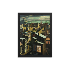 Small German Town at Night by Georg Scholz, 1923 framed print on a plain backdrop in size 12"x16".