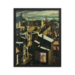 Small German Town at Night by Georg Scholz, 1923 framed print on a plain backdrop in size 16"x20".