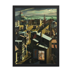 Small German Town at Night by Georg Scholz, 1923 framed print on a plain backdrop in size 18"x24".
