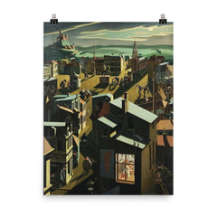 Small German Town at Night by Georg Scholz, 1923 poster on a plain backdrop in size 8"x10".