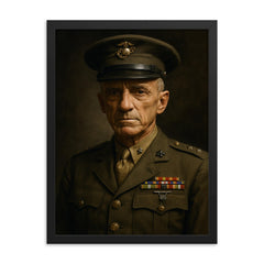 Smedley Butler portrait framed print on a plain backdrop in size 18"x24".