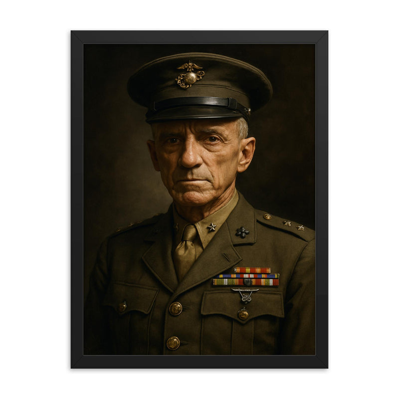 Smedley Butler portrait framed print on a plain backdrop in size 18