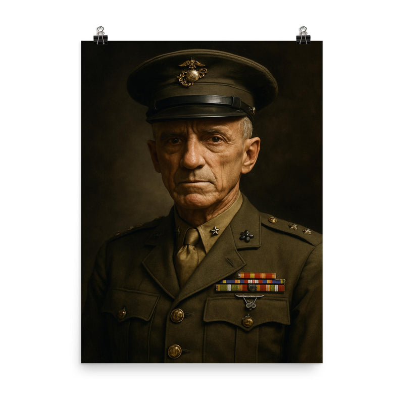 Smedley Butler portrait poster on a plain backdrop in size 8